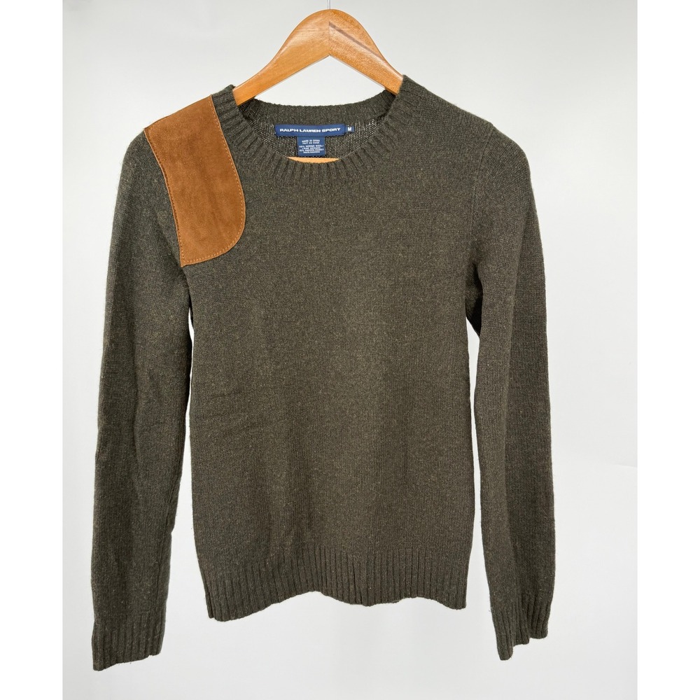 Ralph Lauren Sport Womens M Merino Wool Angora Sweater Suede Elbow Patches